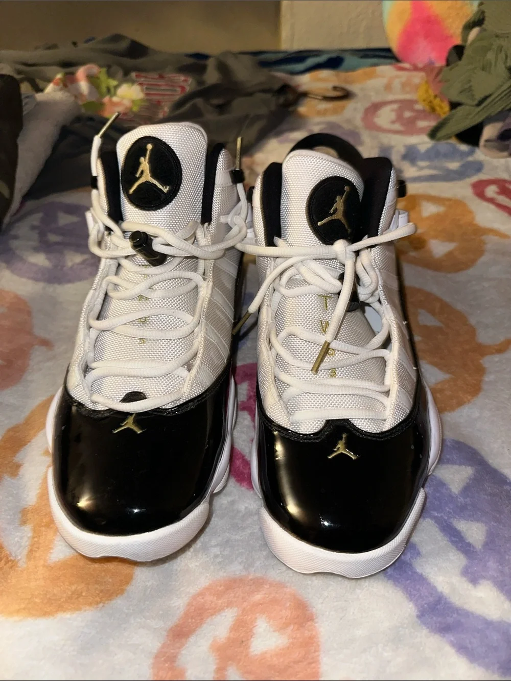Jordan Kids' High-Top Sneakers in White, Black & Gold